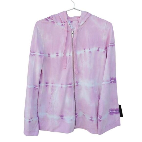 Ideology Womens Hoodie Zip Up Sweatshirt Holly Hock Tie Dye Slit Sleeve XS New - Picture 1 of 9